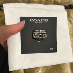 NWT! COACH Silver Triple Stack Logo Ring Sz 7 or 8